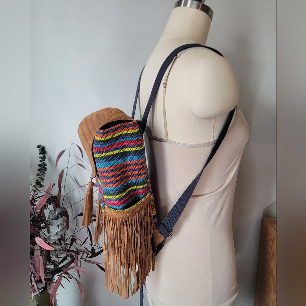 Earthbound Backpack Hippie Stripe Leather Fringe